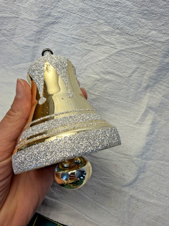 Vtg MERCURY GLASS LARGE BELL w Venetian Dew CHRISTMAS ORNAMENT ITALY