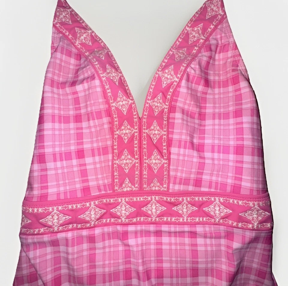 Traje de baño Cabana Life x Talbots de una pieza para mujer talla M rosa correas borlas Foto 3 de 4