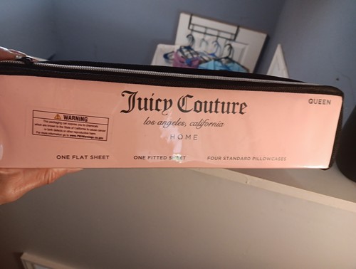 Juego de sábanas Juicy Couture Queen 6 piezas púrpura estampado liso nuevo con etiquetas - Imagen 4 de 8