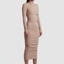 Dolce & Gabbana Women's Beige Ruched Jersey MIDI Dress Size 38