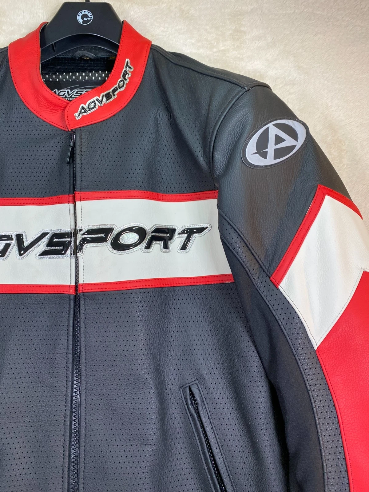 AGV Sport Pilot Vented Leather Motorcycle Jacket Size 46 Black Red Armored NWT image 2