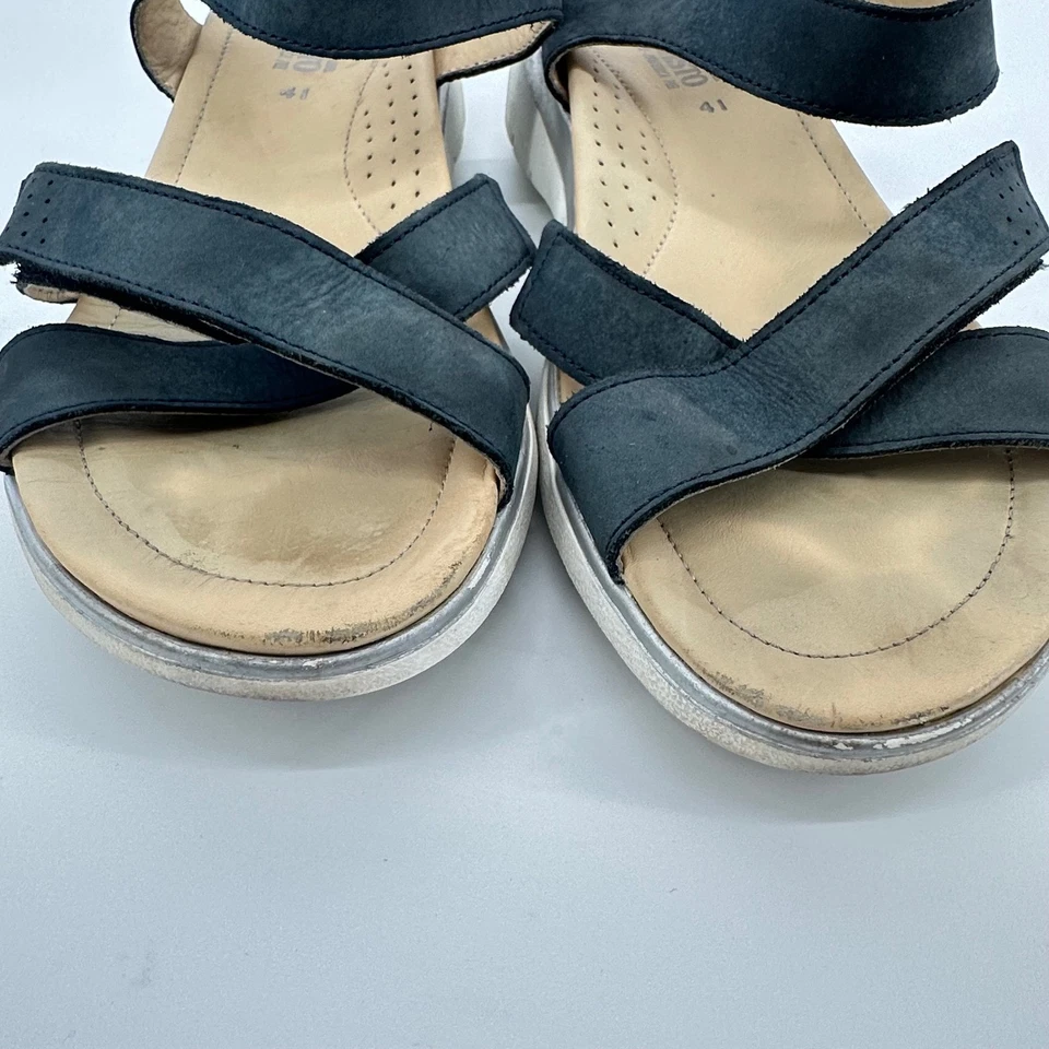 Sandalias de cuña MEPHISTO para mujer de cuero azul marino con tiras talla 41 EE. UU. 10 Resort Foto 3 de 4