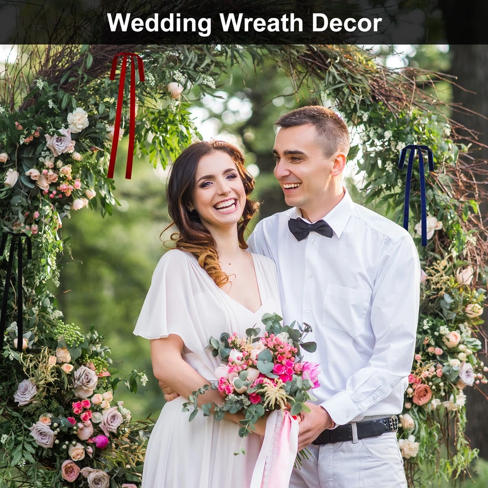 6 Pcs Pre-Tied Bows Satin Ribbon Bows 23.5x15.5" Twist Ties Gift Bows White - Image 4 of 4