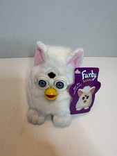 Vintage 1999 Snowball Furby Buddies Bean Bag 4.5 Plush White Pink Tiger Toy