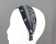 Black White fabric bandana print headband super extra wide hair band accessory