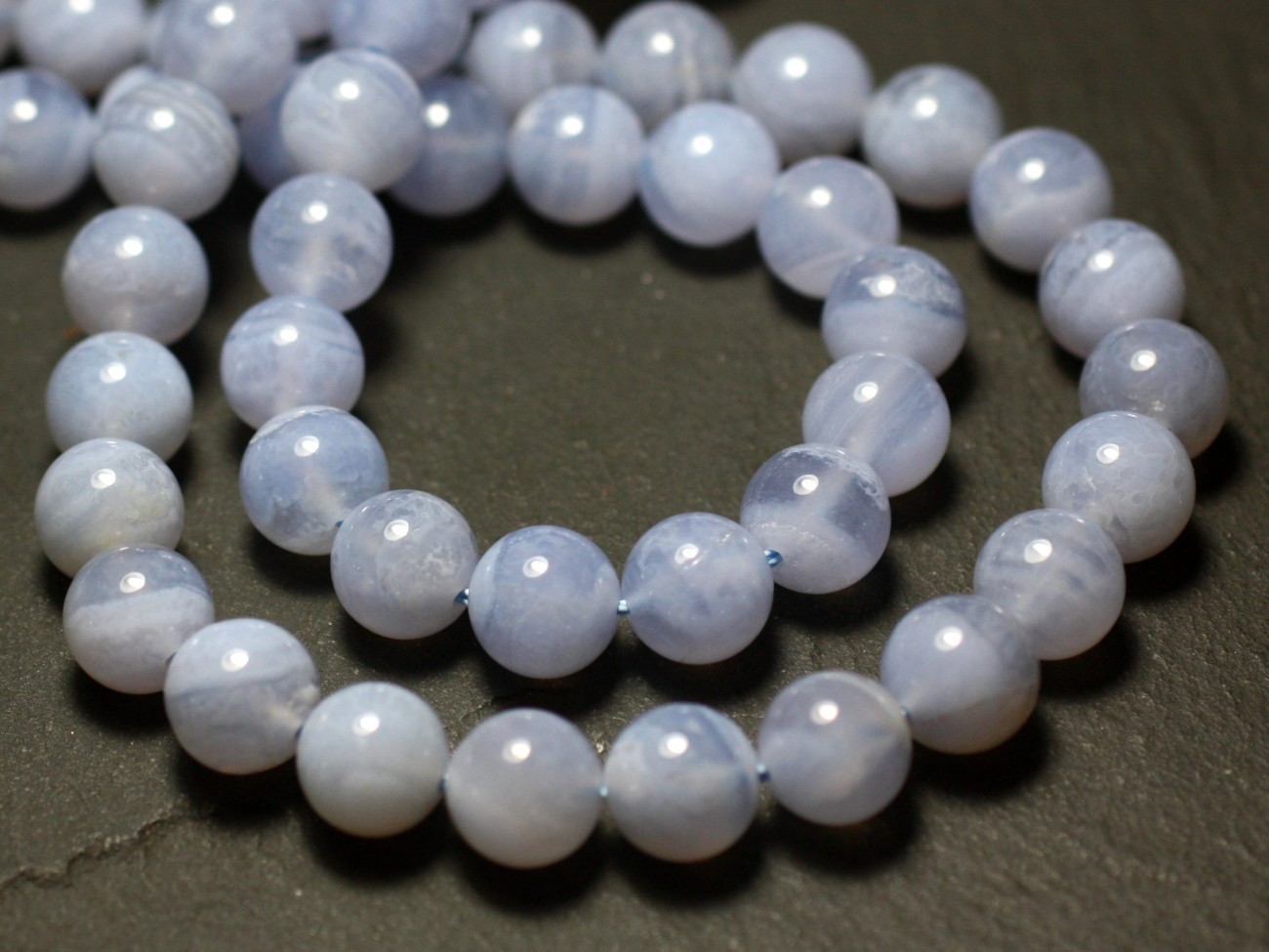 Perles Pierre Calcédoine Boules 3mm de qualité supérieure, fil 39cm bleu et blanc minéral