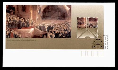 DR WHO 2001 AUSTRALIA FDC FEDERAL PARLIAMENT ANIV S/S w29728