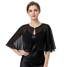 Soft Chiffon Capelets Shawls and Wraps for Women Evening Party Dress Black