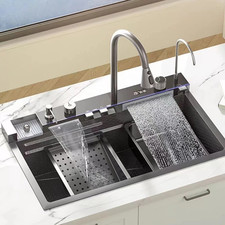 304 Stainless Steel Kitchen Sink with Digital Display Waterfall Multifunctional