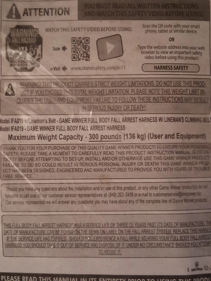 Game Winner Full-Body Fall Arrest Harness w/ Integrated SRS Up To 300 LB - Image 4 of 4