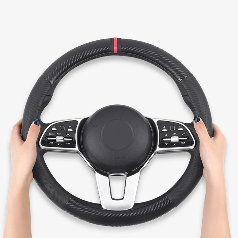 For Ford Car Steering Wheel Cover Carbon Fiber Pu Leather Anti-slip Accessories Foto 3 de 4