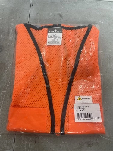 Portwest US380 Tampa Hi-Vis Reflective Safety Work Zipper Vest Orange Medium - product listing photo