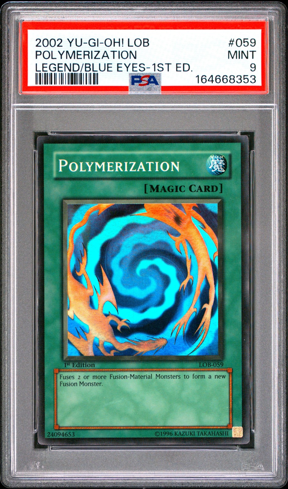 2002 YU-GI-OH! LOB-LEGEND OF BLUE EYES WHITE DRAGON #059 POLYMERIZATION PSA 9
