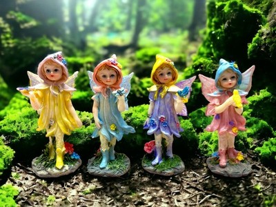 Verzauberte Miniatur Blumenfee Figuren 4er Set skurrile Deko Feen Geschenk