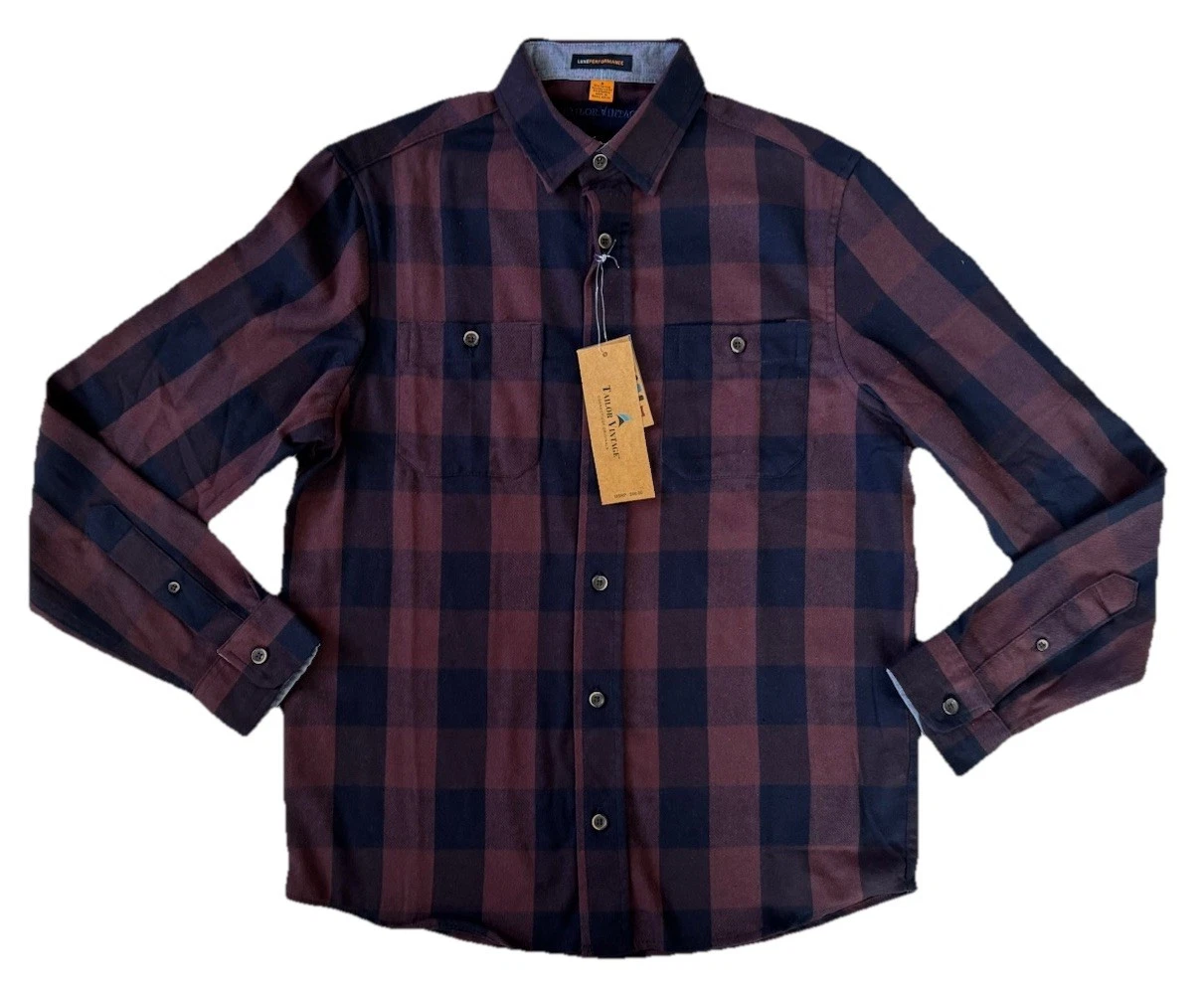 NEW Tailor Vintage Flannel Shirt Mens S Luxe Performance Fast Dry Navy Buffalo