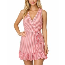 J. Crew Striped Beach Wrap Dress Pink Ruffle K6037 Size XS