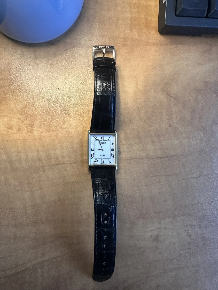 SEIKO SUP880 V115-0BC0 White Roman Square Tank 22mm Solar Men