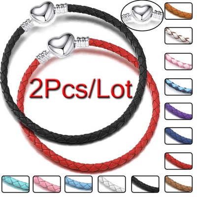 Vintage Faux Leather Chain Bracelet Women Fit Beads Charms Woven Layered Jewelry