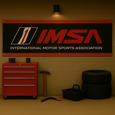 IMSA Sports Car Racing Banner 71x24 Black Garage Flag | International Motorsport