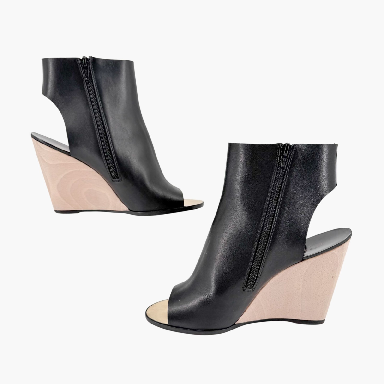 Chanel Black Leather Peep Toe CC Wedge Heel Ankle Booties Shoes Size 39 US 8–8.5 thumbnail 11