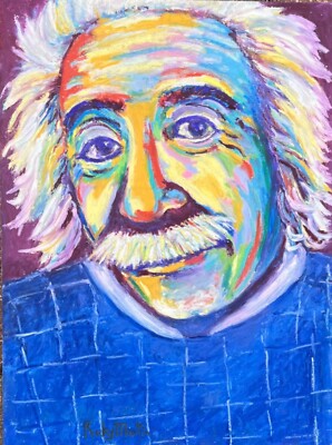 Abstract Albert Einstein Portrait Orig. Oil Pastel  9 X 12 X 1/2  RICKY MARTIN