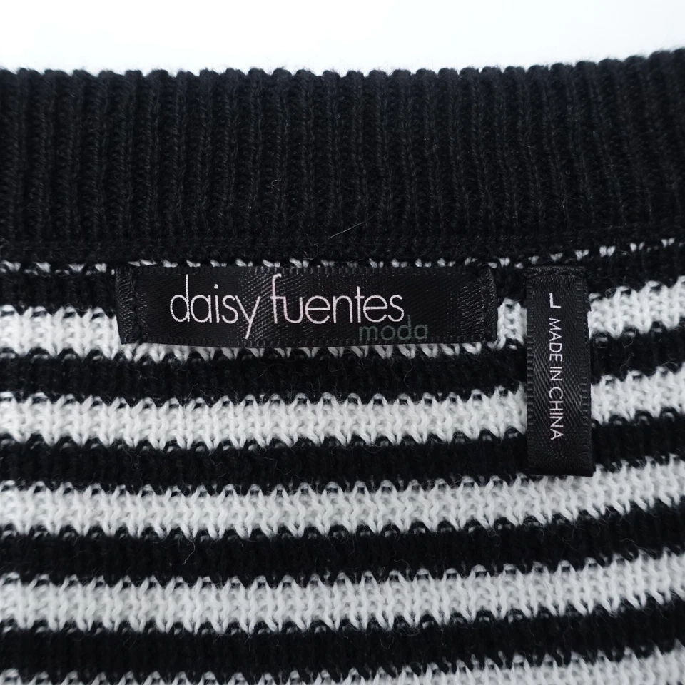Cárdigan Suéter Daisy Fuentes Moda Mujer Grande Blanco Negro Rayas Algodón Tejido Foto 3 de 4