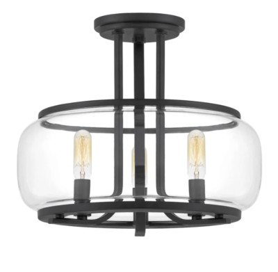 Pruitt 3 Light 14'' Wide Semi-Flush Drum Ceiling Fixture with Clear Glass Shad