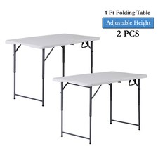 2 PCS 4ft Folding Table Adjustable Height Indoor Outdoor Camping Table for Party
