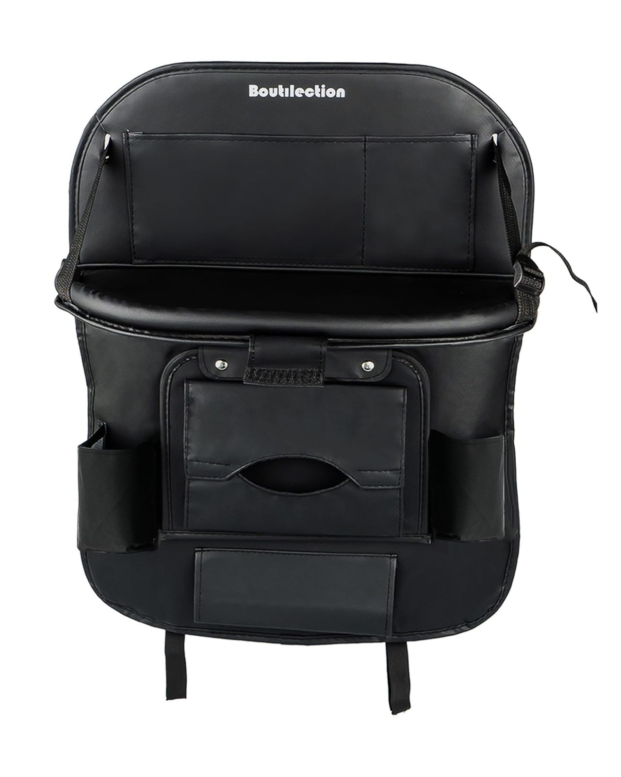 Foldable PU Backseat Car Organizer with Storage Box and Kids Tray