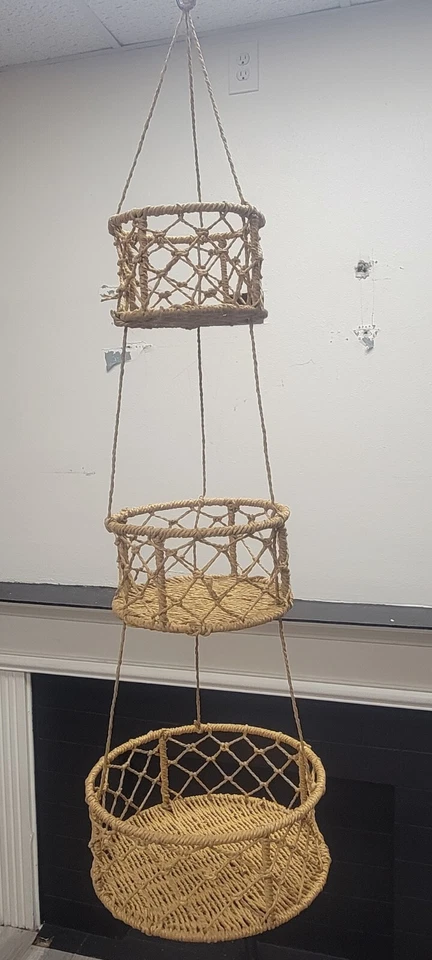 3 Tiers woven Hanging Fruit & Vegetable Baskets Storage Baskets, new - Image 3 of 4