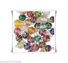 100 Silver WIRE WRAPPED GLASS Link BEADS 8mm Round w/ 2 End Loops Mixed Colors