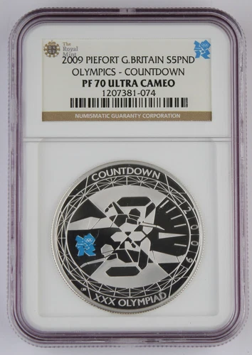 Great Britain 2009 5 Pound Silver Piefort Proof Coin Olympics Countdown NGC PF70