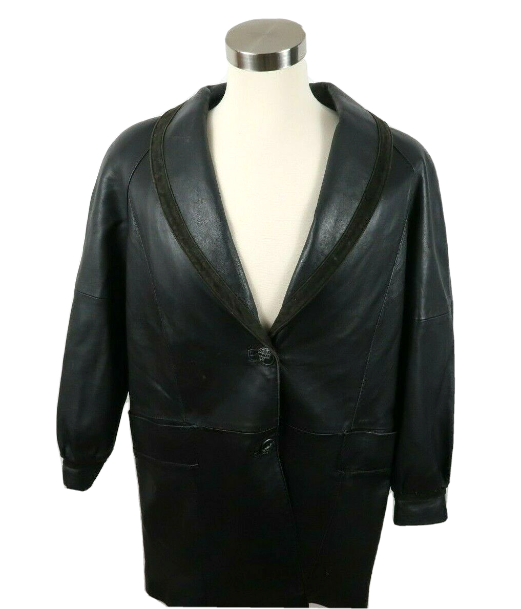 レザージャケット・コート Valentino Black leather coat R Valentino Mens Genuine Butter Leather Button Down Black