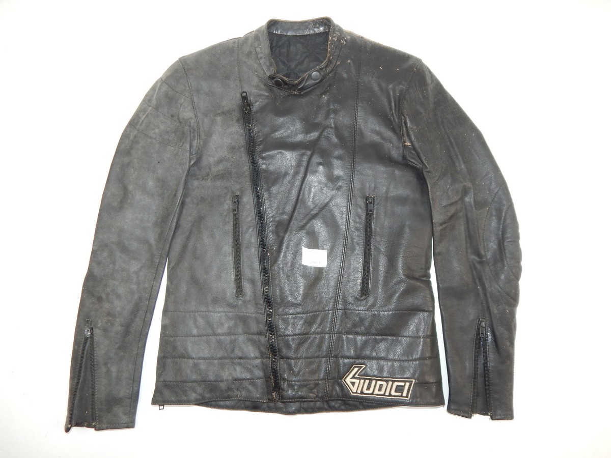 VINTAGE MOTOTCYCLE MENS BLACK LEATHER RIDING JACKET GIUDICI CAGIVA