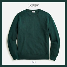 NWT - J. Crew Men's Cotton Piqué-Stitch Crewneck Sweater, Dark Forest, L - $69