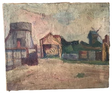 Van GOGH ? Antique Post Impressionist Oil Burlap 1890s Signed - MONTMARTRE Mill