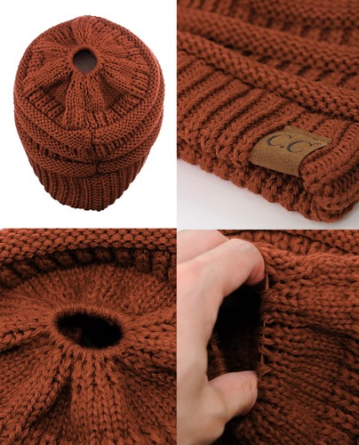 CC Ponytail Gorro Sombrero Suave Elástico Cable Tejido Panel Alto Cola de Pony C.C ¡Gorro! - Imagen 130 de 393