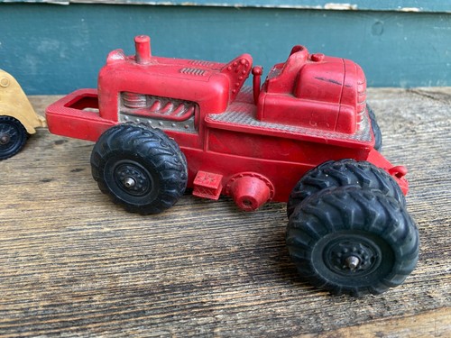 Vintage Red Auburn Rubber Tractor/ Bulldozer and Yellow Telephone Toy Truck - Picture 9 of 24