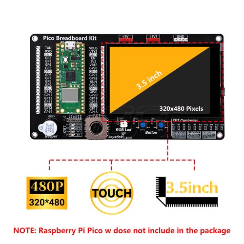 Raspberry Pi Pico/W Breadboard Kit mit 3,5 Zoll Touchscreen Breakout Board - Bild 9 von 15