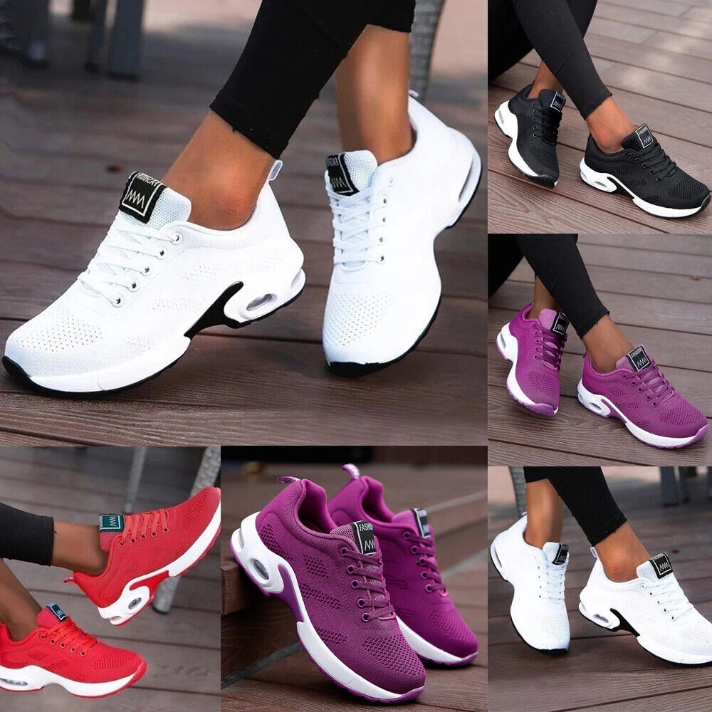 Ladies Sneakers Running Shoes Womens Lace Up Flat Comfy Fitness Gym Sports  Size