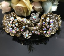 ANtique Gold Tone Rhinestone Clear color metal HairClip Barrette 1280117