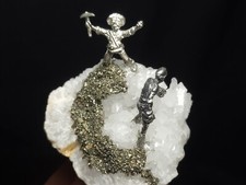 Fantasy Pewter Mining Scene on Moroccan Geode Crystal, Made in USA (3.6 oz) F6