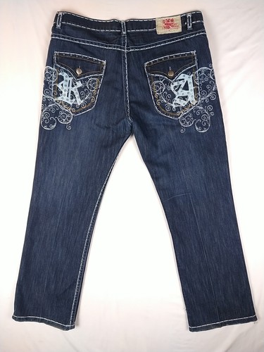 Pantalones de mezclilla vintage azul oscuro Royal Army (talla 40x34 para hombre) de diseñador para hombre moda raros - Imagen 7 de 10