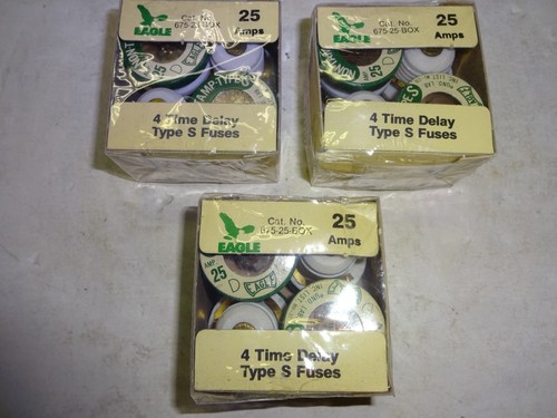 3 Boxes of 4 (12 Total) New Eagle 675-25 Box 25 Amp Type S Time Delay Fuse - Picture 3 of 4