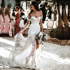 Bohemian Lace Mermaid Wedding Dress with Perfect Sleeves Sweetheart Small Tail