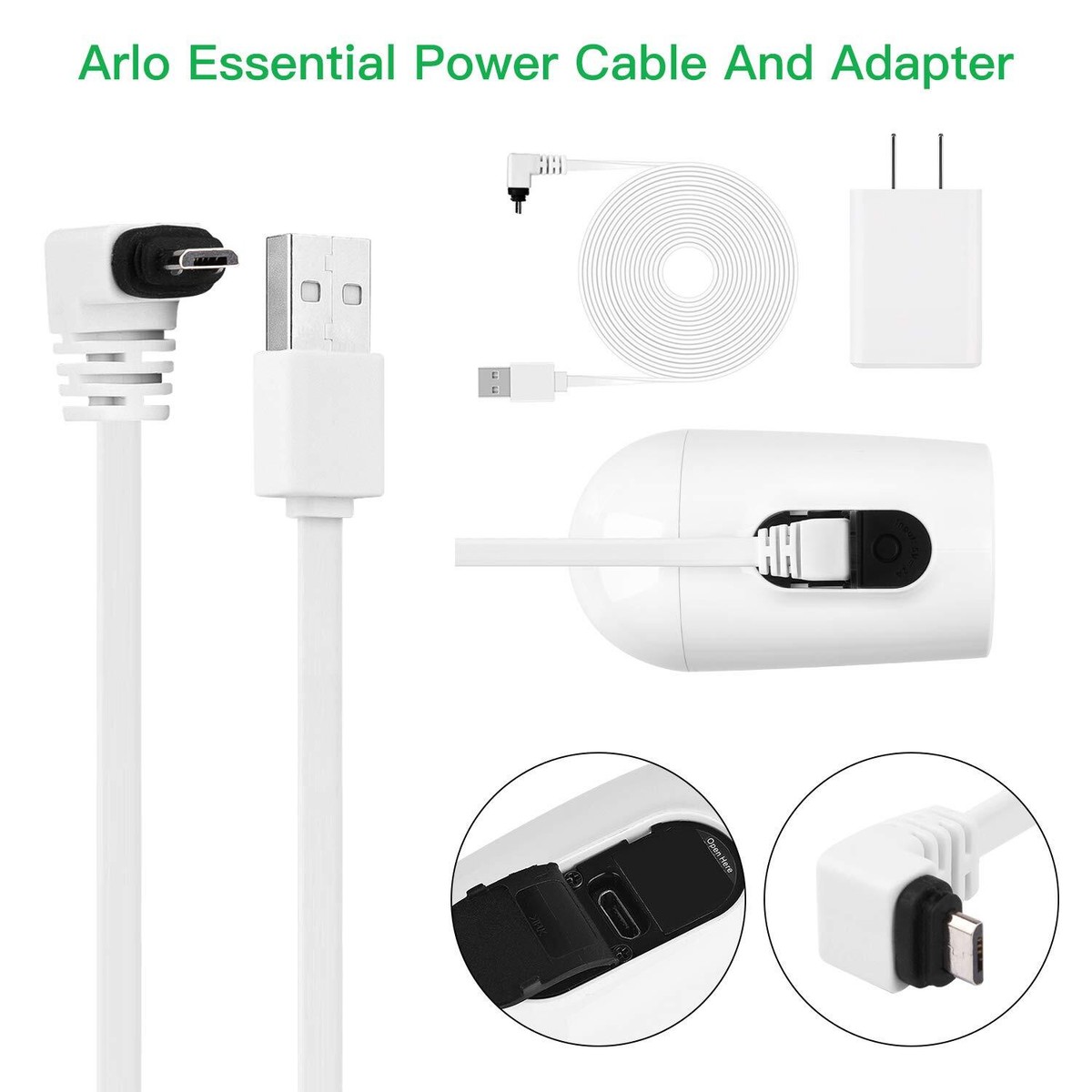 Wasserstein Magnetic Charging Cable & Charger For Arlo Ultra/Pro 3/4/5 Cameras - 6ft Cable