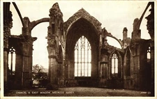 SCOTLAND Melrose Abbey Chancel & East Window Vintage Postcard