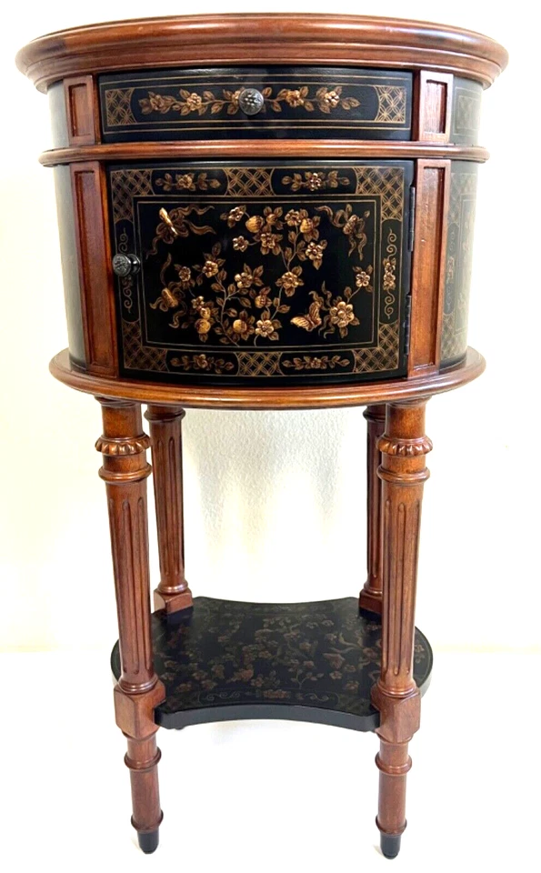 Armário oval/mesa lateral estilo italiano couro sintético levantado nogueira - Imagem 2 de 4