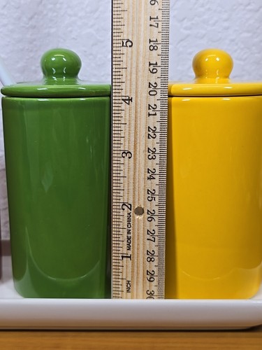 Ceramic Condiment BBQ Set Ketchup Mustard Relish Lids Spoons Summer Picnic 10pcs - Picture 8 of 19