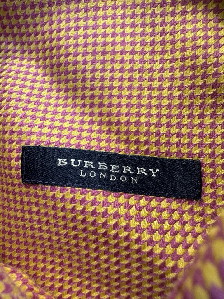 Camisa Burberry London Para Hombres XL Abotonada Naranja Rosa Pata de Gallo Preppy Moderna Foto 3 de 4